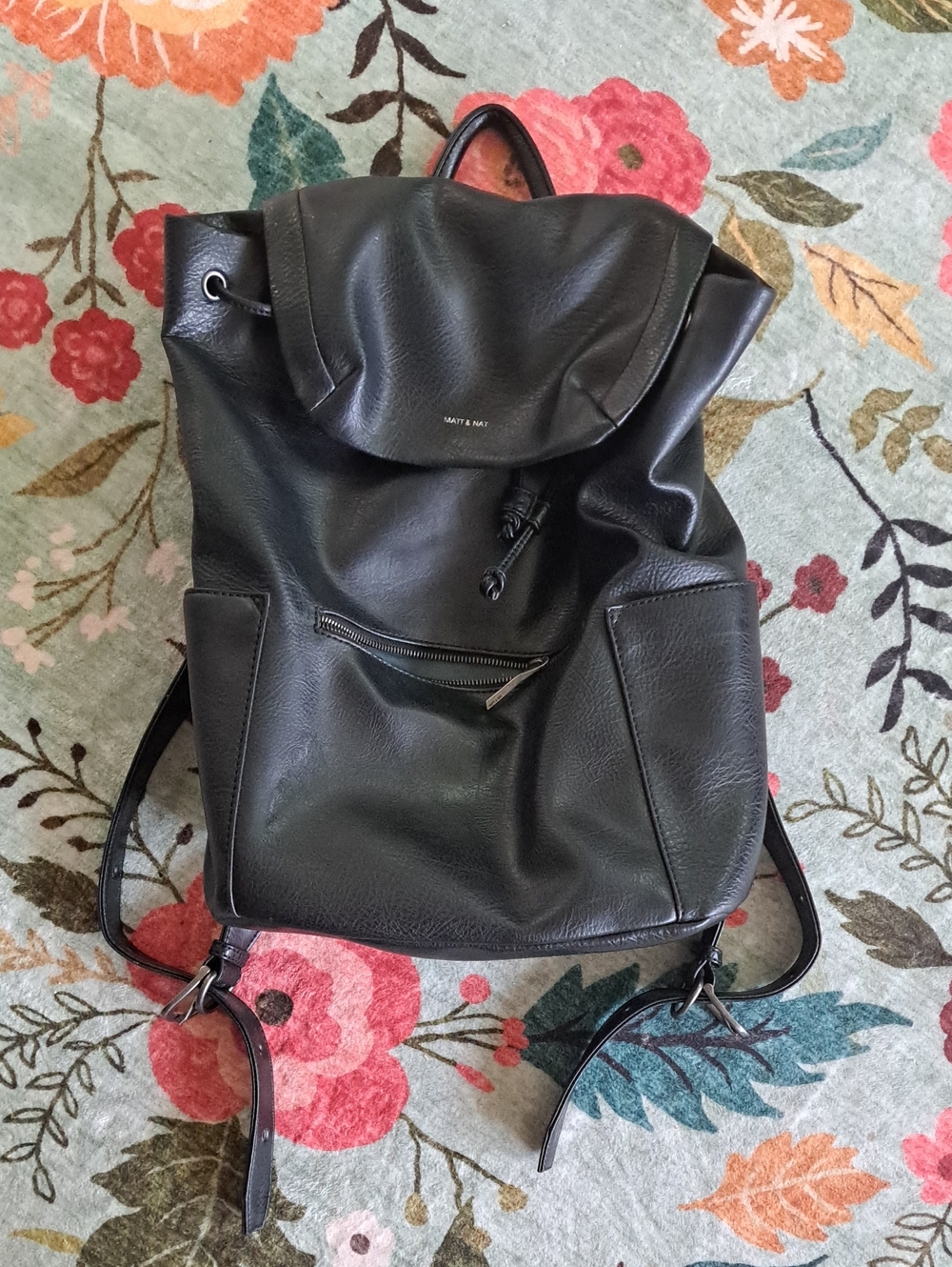 Matt & Nat Black Vegan Leather Backpack With Blue Lined Interior